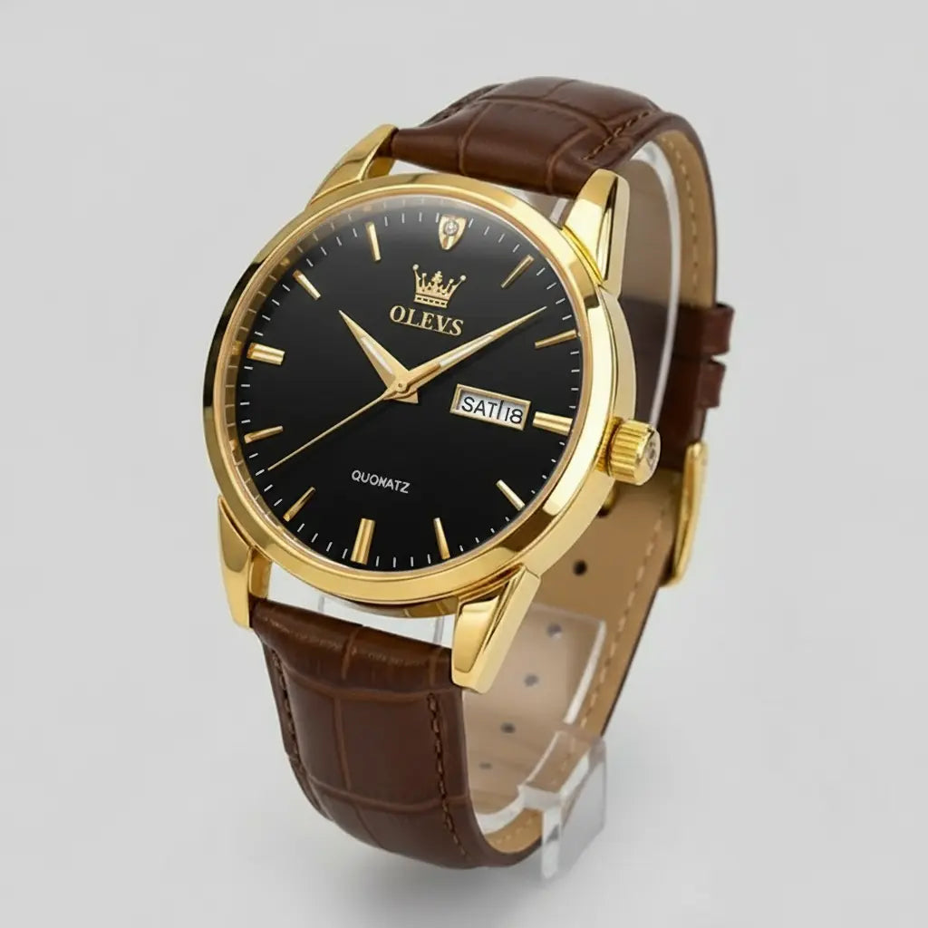 ZYREL OLEVS - Oxford Chrono Quartz Waterproof Leather Strap
